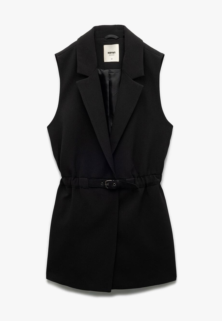 Koton Black sleeveless lapel-collar belted vest Waistcoat Size 42